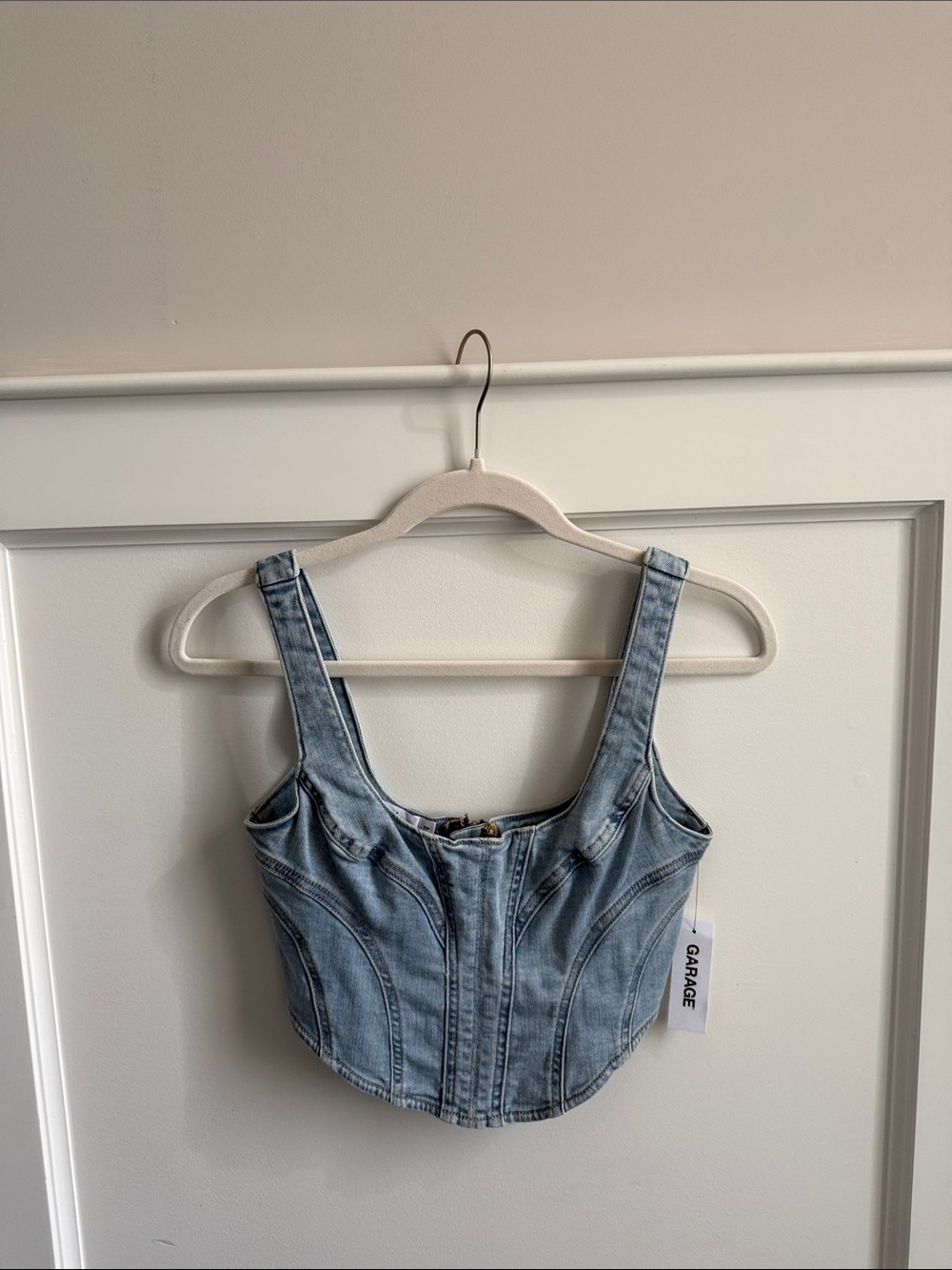 NWT Garage Light Wash Denim Corset Tank Top
